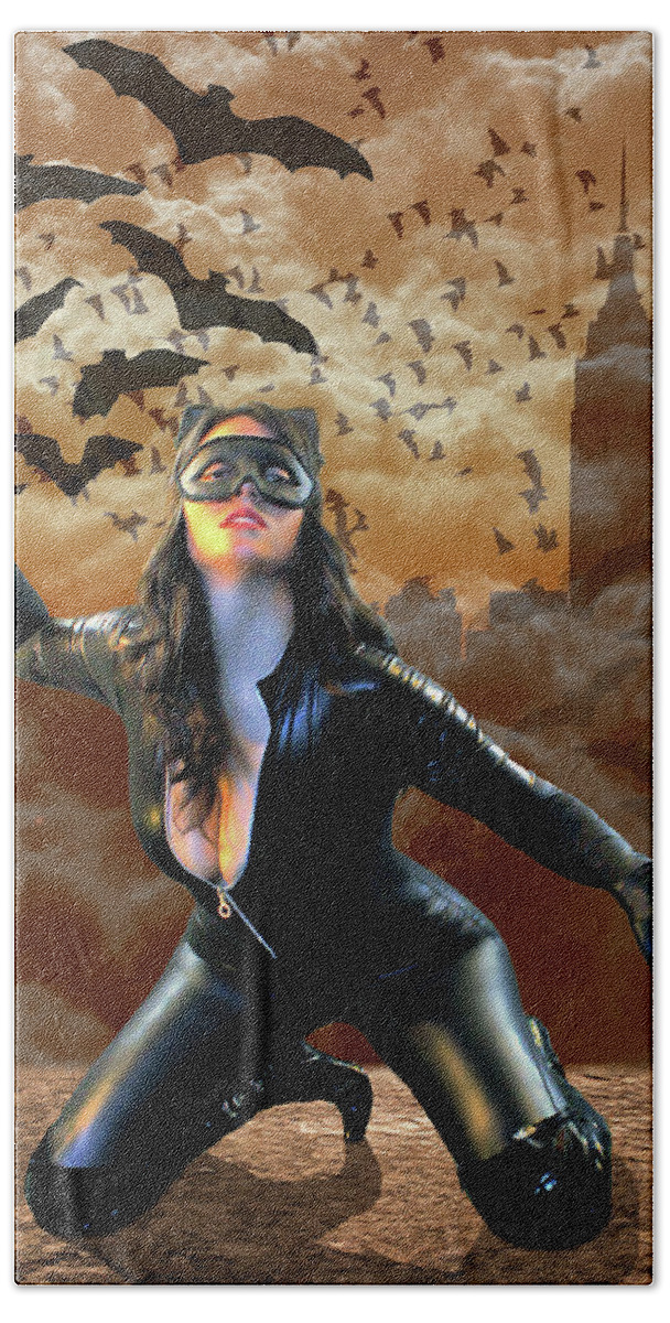 Cat Woman Beach Towel featuring the photograph Curse Of The Cat Woman by Jon Volden
