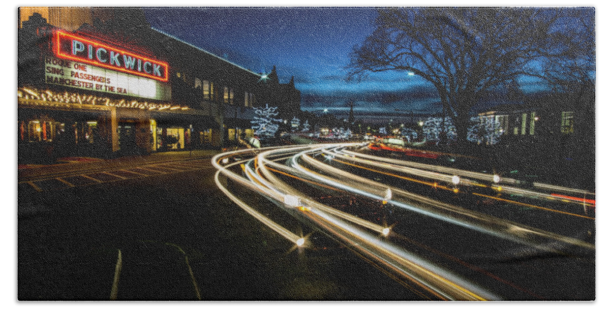 Long Exposure Beach Towel featuring the photograph Curvy Night time traffic by Sven Brogren