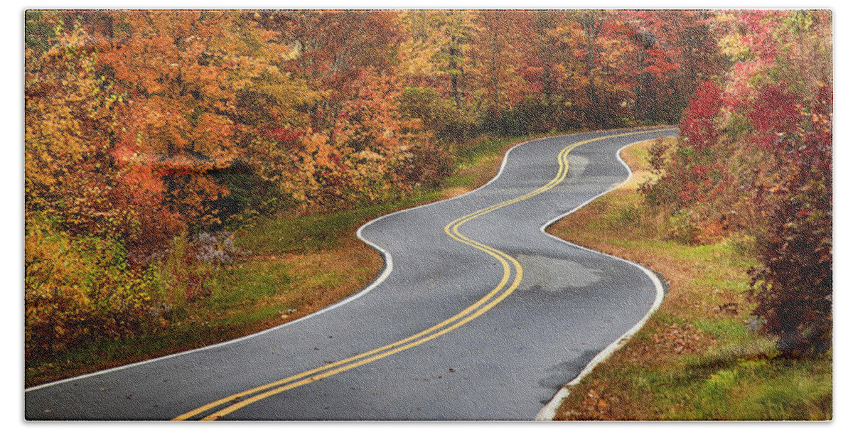 Autumn Road Beach Towel featuring the photograph Curvy Road in the Mountains by Jill Lang
