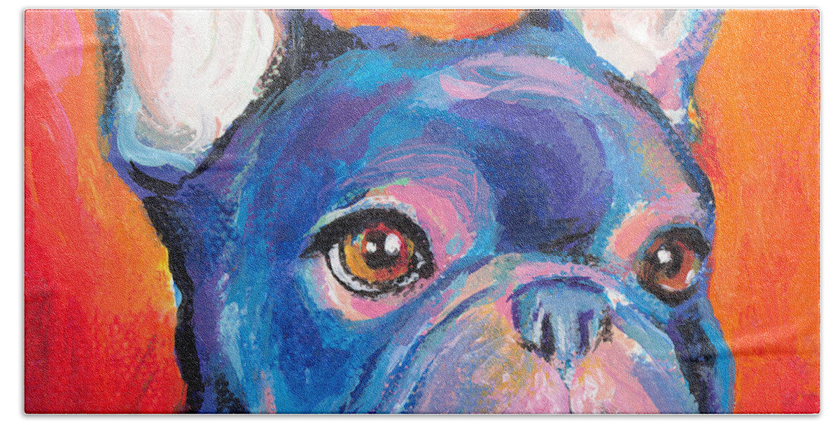 French Bulldog Gifts Beach Towel featuring the painting Cute French bulldog painting prints by Svetlana Novikova