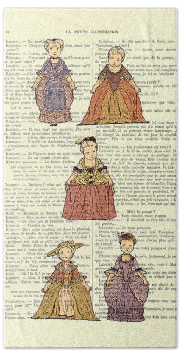 Victorian Beach Towel featuring the digital art Cute little girls dressed in victorian clothes by Madame Memento