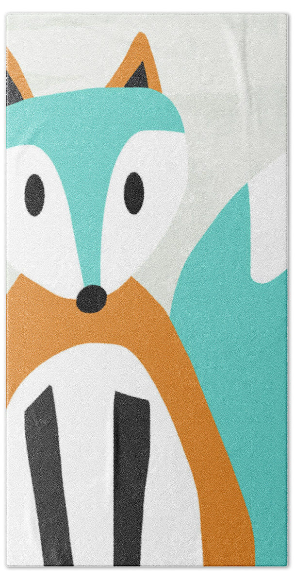 Fox Beach Towel featuring the mixed media Cute Orange And Blue Fox- Art by Linda Woods by Linda Woods