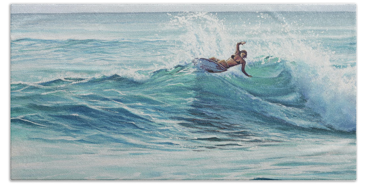 California Beach Sheet featuring the painting Cutting Through the Peak by Joe Mandrick