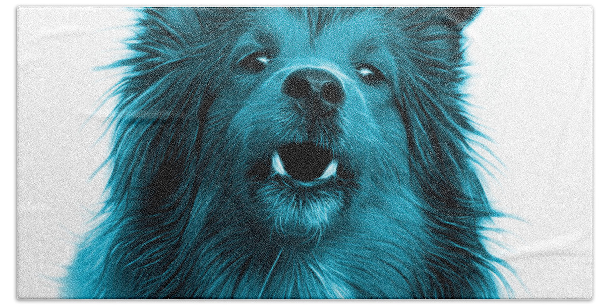 Sheltie Beach Towel featuring the painting Cyan Sheltie Dog Art 0207 - WB by James Ahn