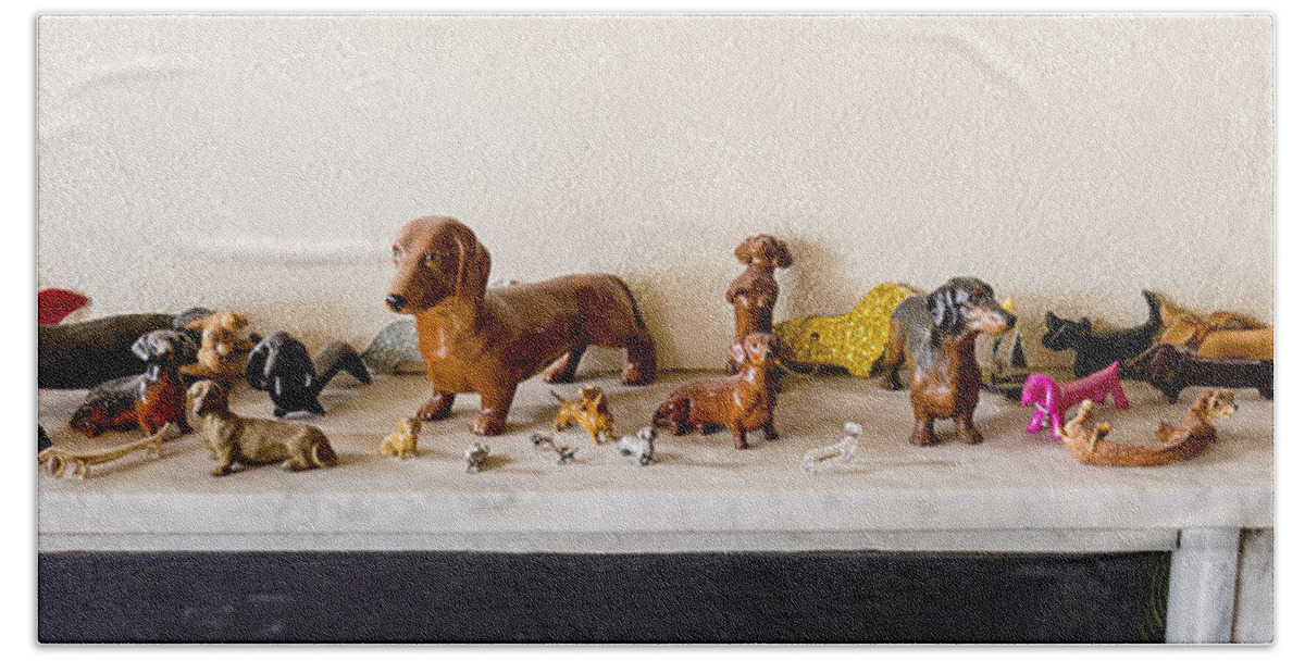 Dog Beach Towel featuring the photograph Dachshund Sculptures by Steven Ralser