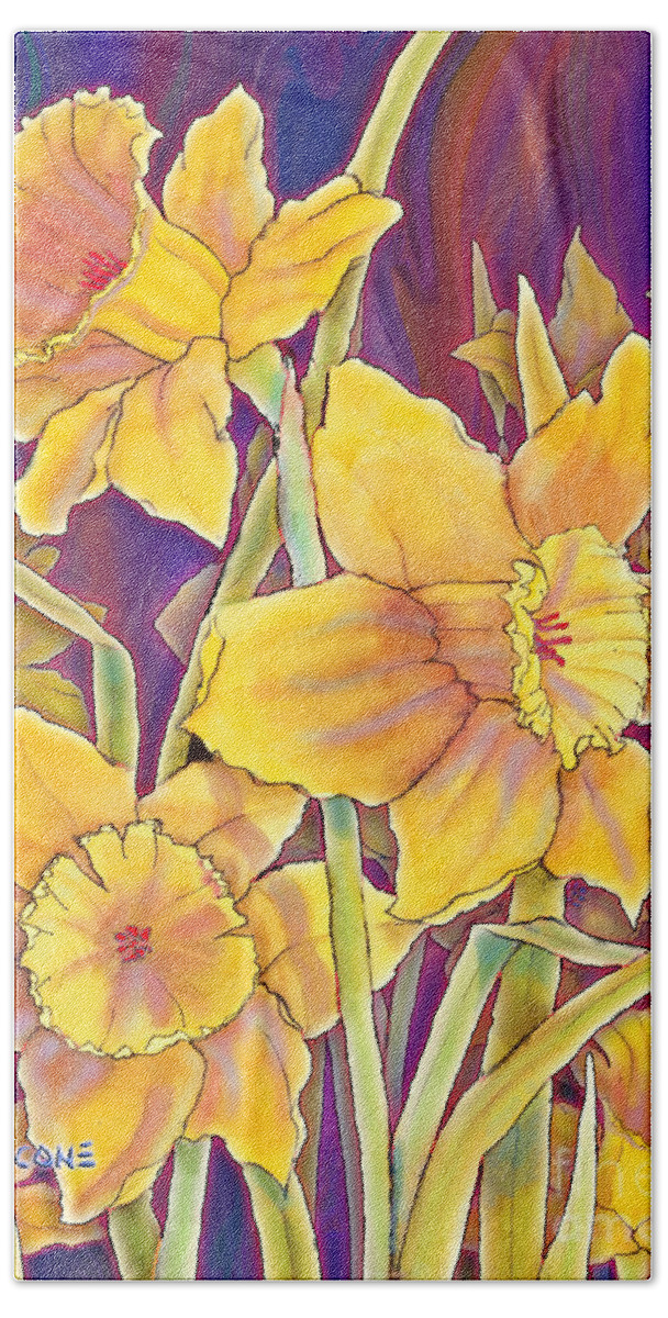 Daffodils Beach Towel featuring the mixed media Daffodils by Teresa Ascone