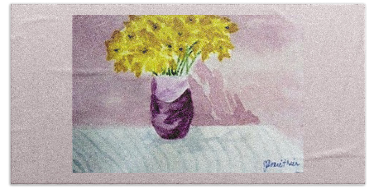 Daffodils Beach Sheet featuring the painting Daffs by Jamie Frier