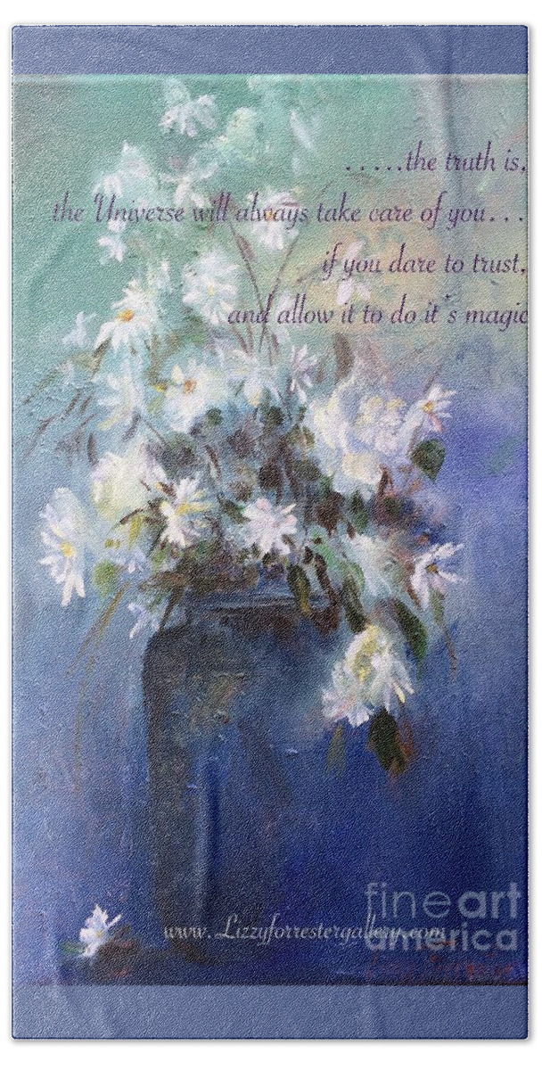 Daisies Beach Towel featuring the painting Serenity, Daisies in a Jar Greeting Card by Lizzy Forrester