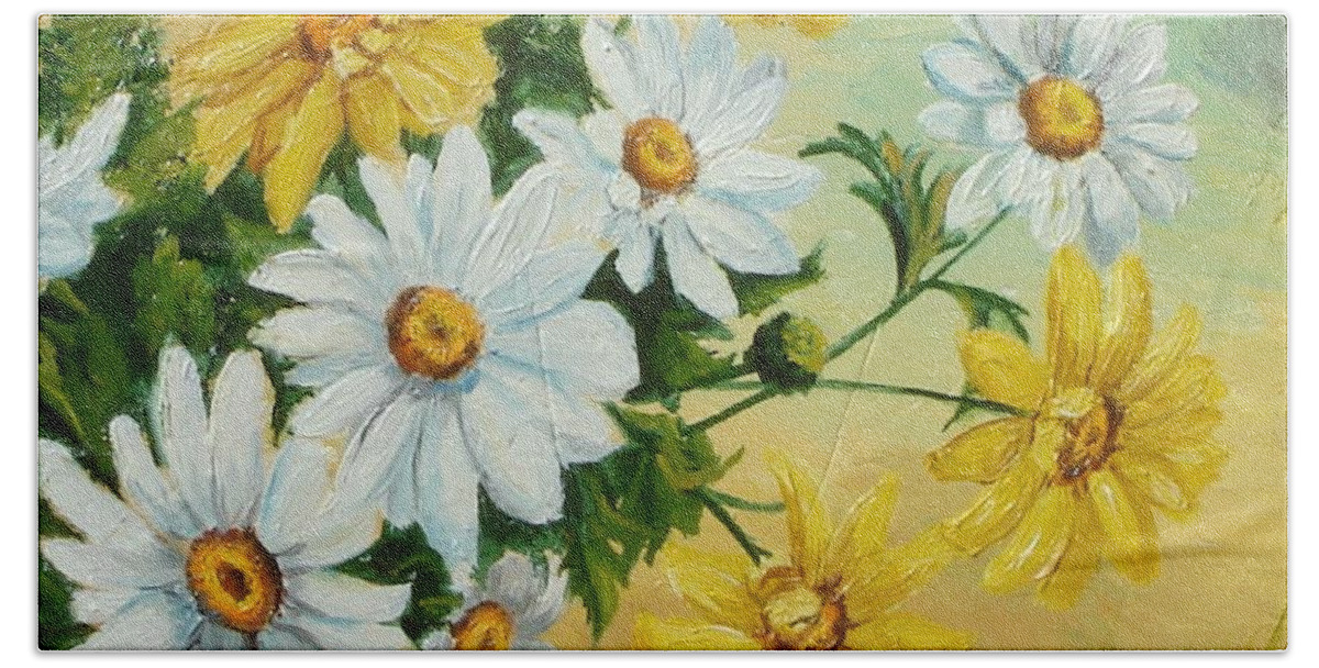 Daisies Beach Towel featuring the painting Daisies in the sky by Sorin Apostolescu