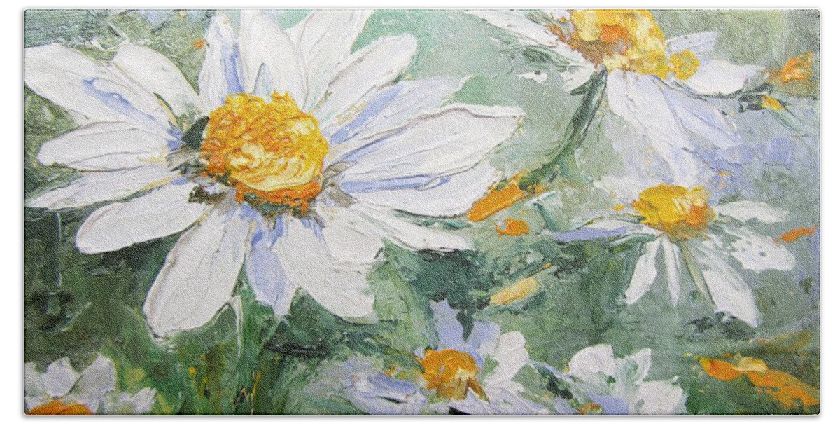 Daisy Beach Sheet featuring the painting Daisy Delight Palette Knife Painting by Chris Hobel