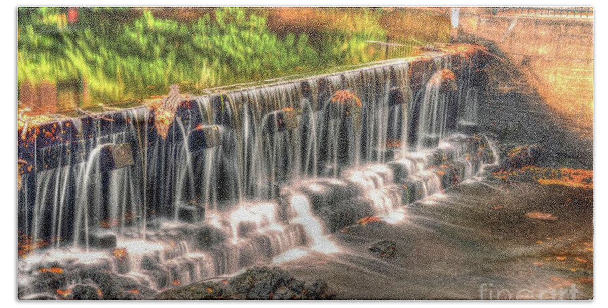 River Beach Towel featuring the photograph Dam at the Upper Mill Yard by Steve Brown