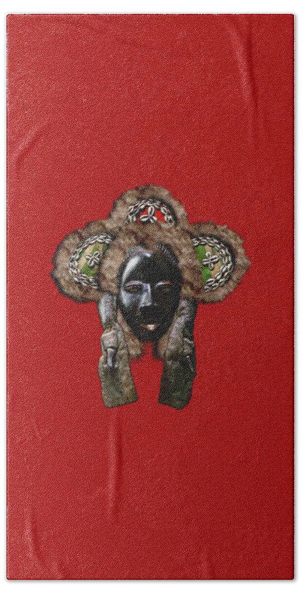 'treasures Of Africa' Collection By Serge Averbukh Beach Towel featuring the digital art Dan Dean-Gle Mask of the Ivory Coast and Liberia on Red Leather by Serge Averbukh