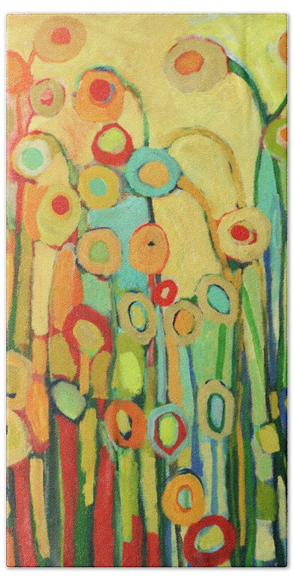 Floral Beach Towel featuring the painting Dance of the Flower Pods by Jennifer Lommers