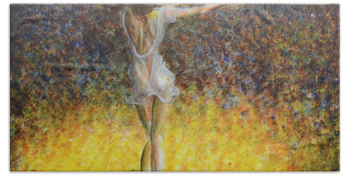 Dancer Beach Towel featuring the painting Dancer Spotlight by Nik Helbig