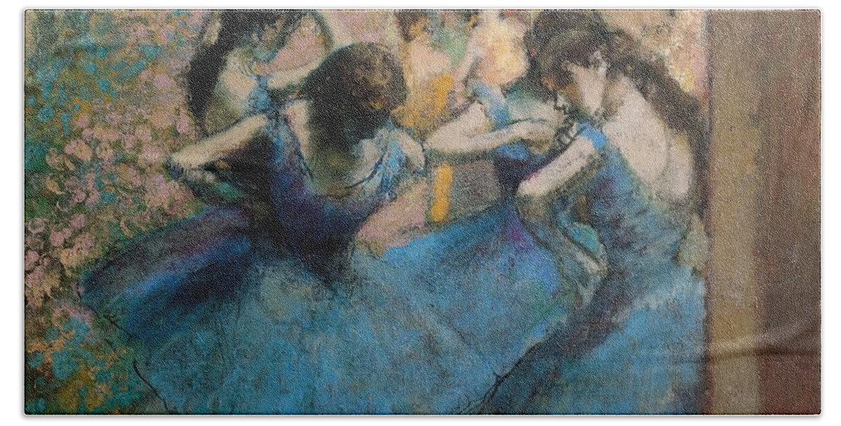 Edgar Beach Towel featuring the painting Dancers in blue by Edgar Degas