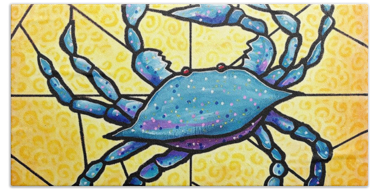 Crab Beach Towel featuring the painting Dancing Blue Crab 4 by Jim Harris