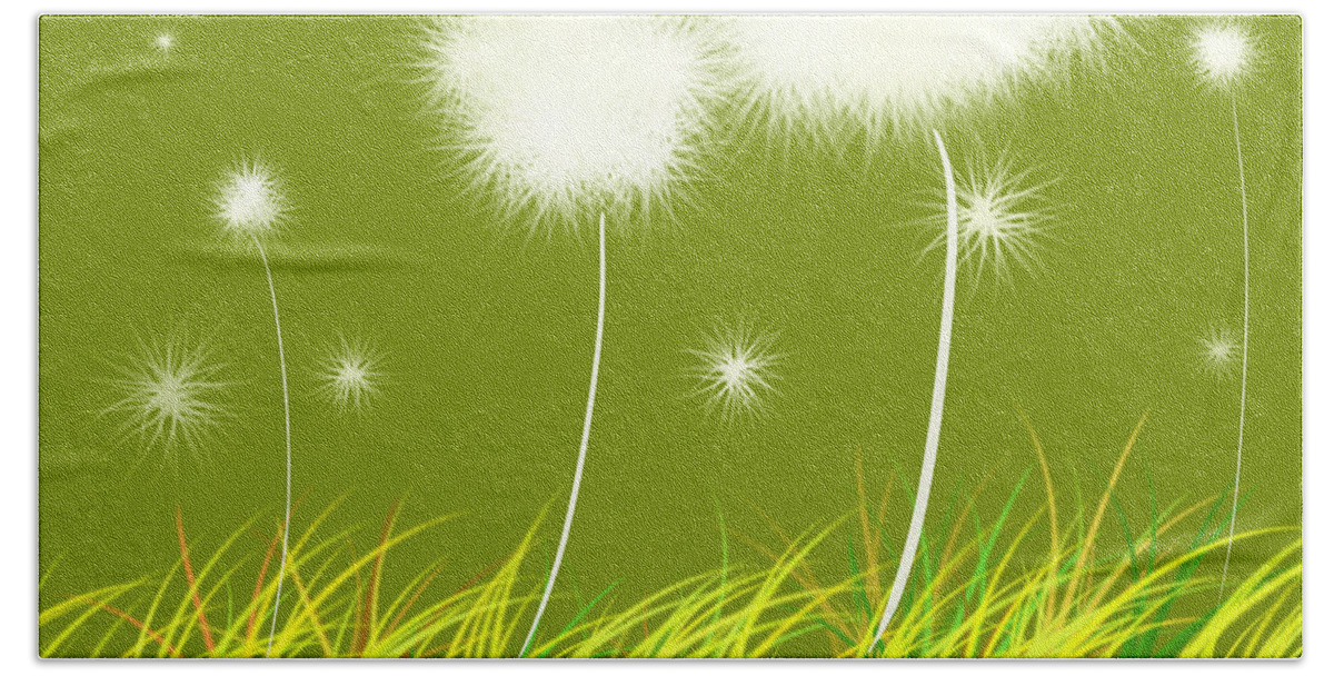 Dandelion Beach Towel featuring the painting Dandelions Are Free by Oiyee At Oystudio