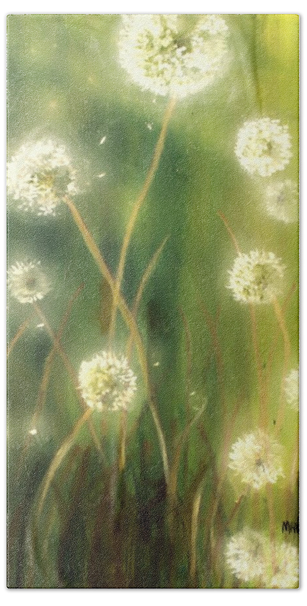 Ablaze Beach Towel featuring the painting Dandelions by Melissa Herrin