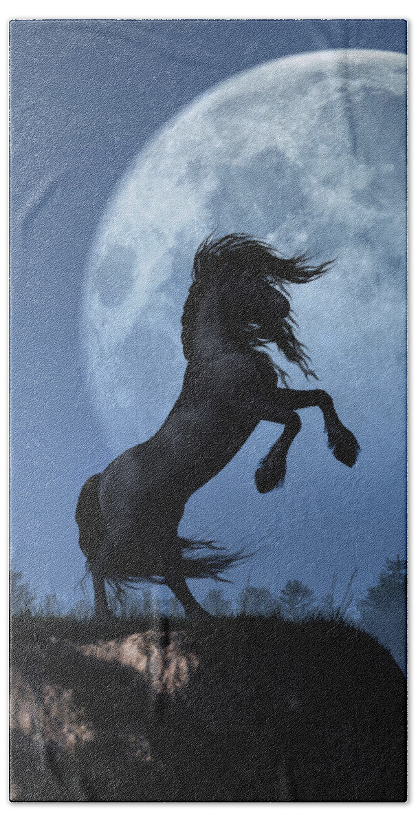 Dark Horse Beach Sheet featuring the digital art Dark Horse and Full Moon by Daniel Eskridge