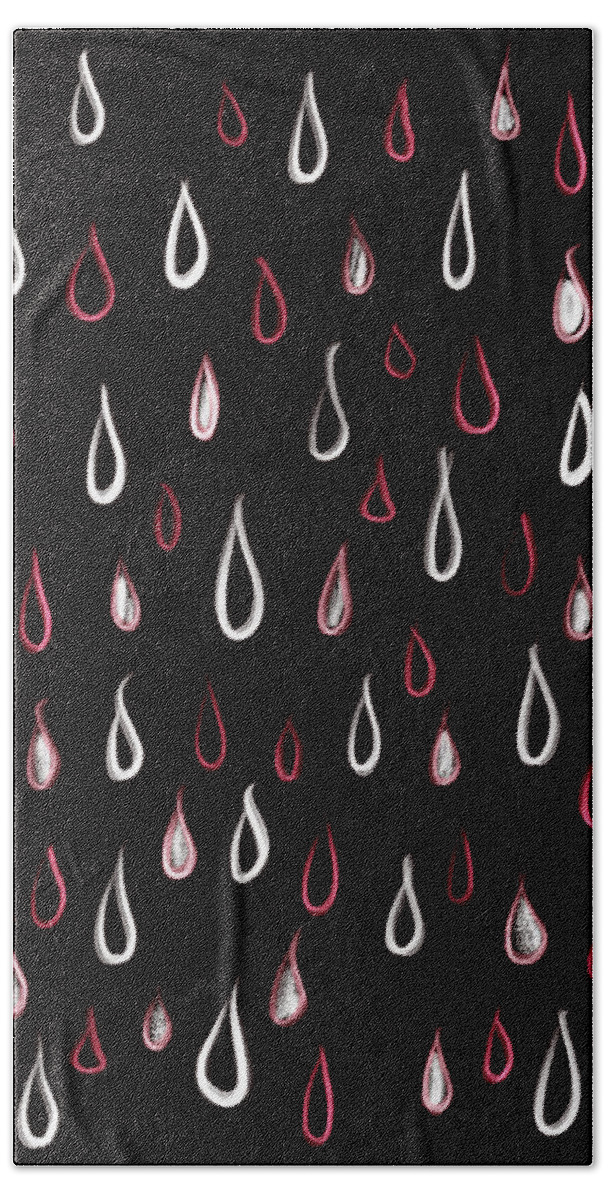 Rain Beach Towel featuring the digital art Dark White And Red Raindrops Pattern by Boriana Giormova