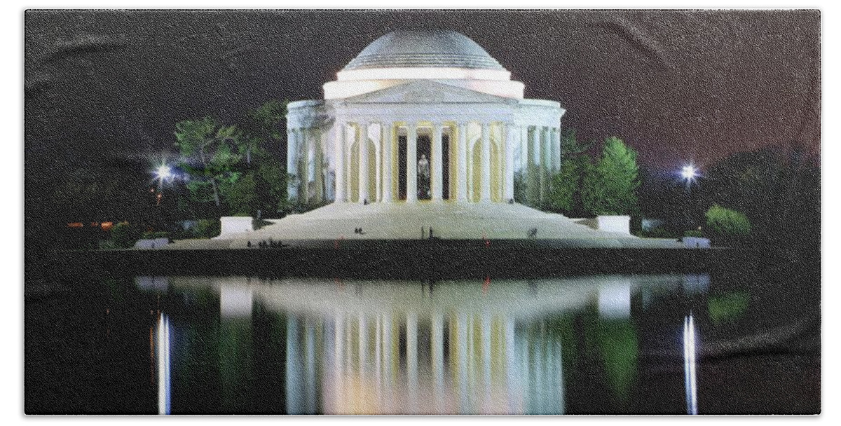 Photosbymch Beach Towel featuring the photograph Darkness over the Jefferson Memorial by M C Hood