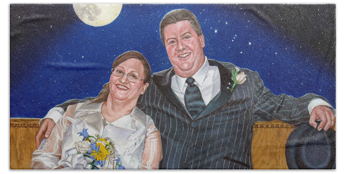 Dave Beach Towel featuring the painting Dave and Sue in oil painting by Christopher Shellhammer