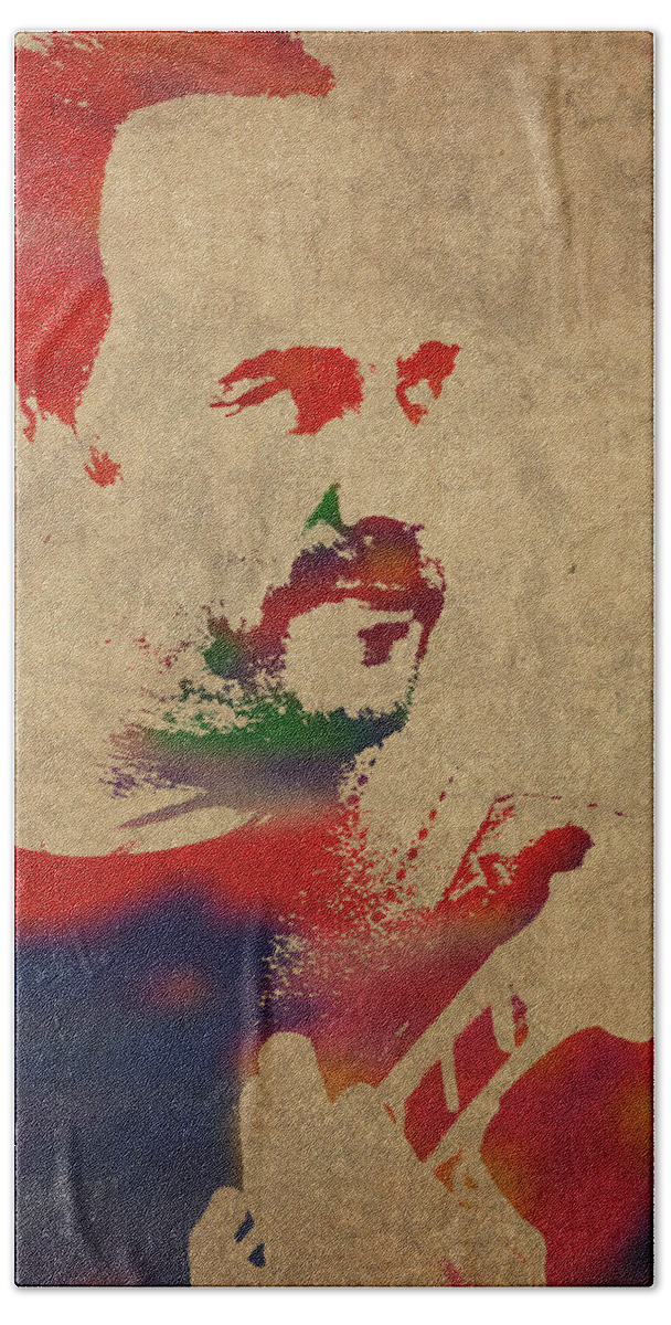 Dave Matthews Beach Towel featuring the mixed media Dave Matthews Band Watercolor Portrait by Design Turnpike