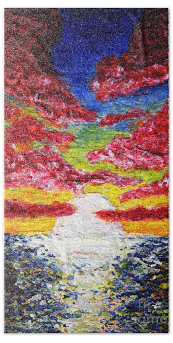 Aceo Beach Sheet featuring the painting Dawn of a New Day Seascape Sunrise Painting 141a by Ricardos Creations