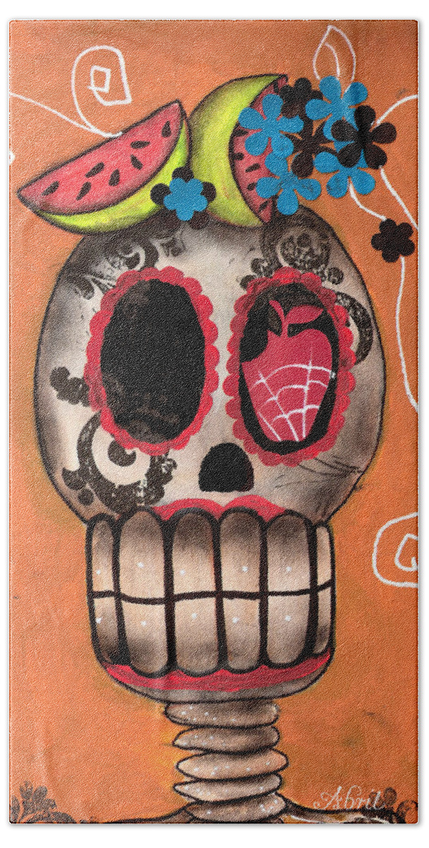 Day Of The Dead Beach Towel featuring the painting Day of the Dead Watermelon by Abril Andrade