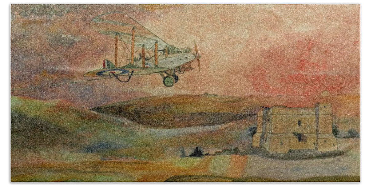 Biplane Beach Towel featuring the painting De Havilland DH9 by Ray Agius