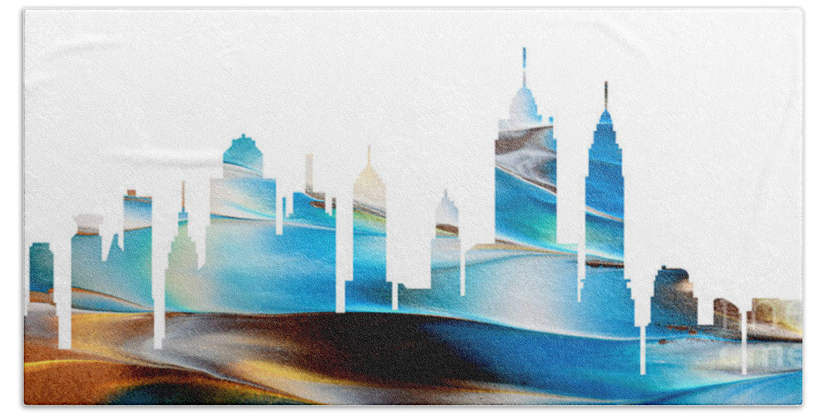 Martha Beach Sheet featuring the painting Decorative Skyline Abstract New York P1015A by Mas Art Studio