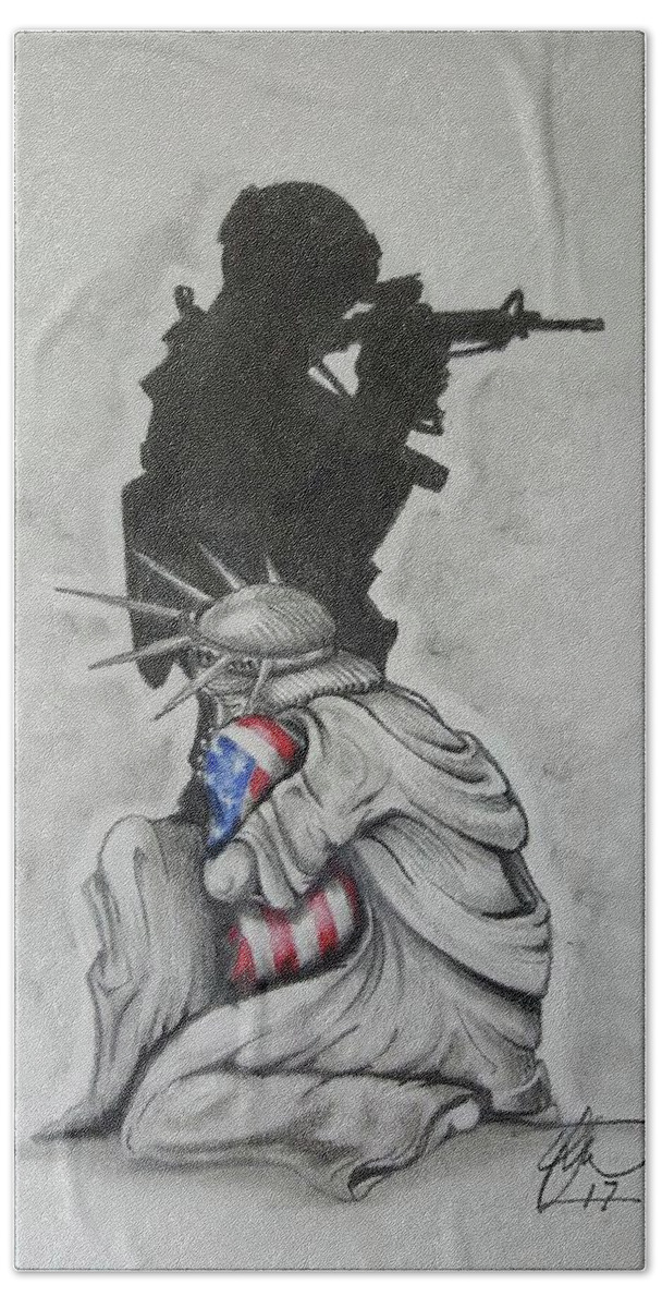 Liberty Beach Towel featuring the drawing Defending Liberty by Howard King