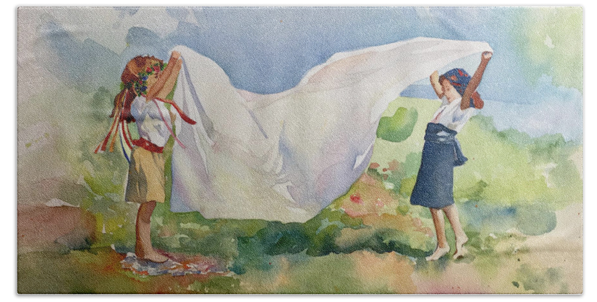 Girl Beach Towel featuring the painting Dejeuner sur Herbe by Francoise Chauray