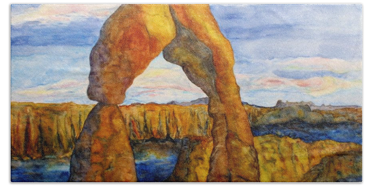 Moab Beach Towel featuring the painting Delicate Arch by Patricia Beebe