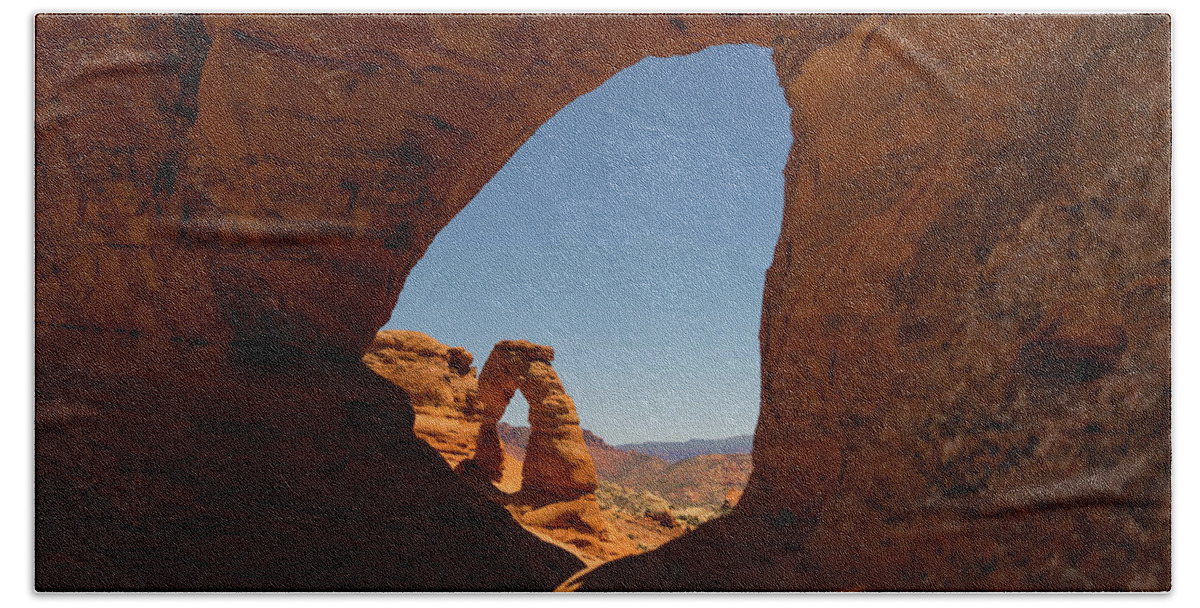 Utah Beach Towel featuring the photograph Delicate Arch Window Arches National Park Moab Utah by Lawrence S Richardson Jr