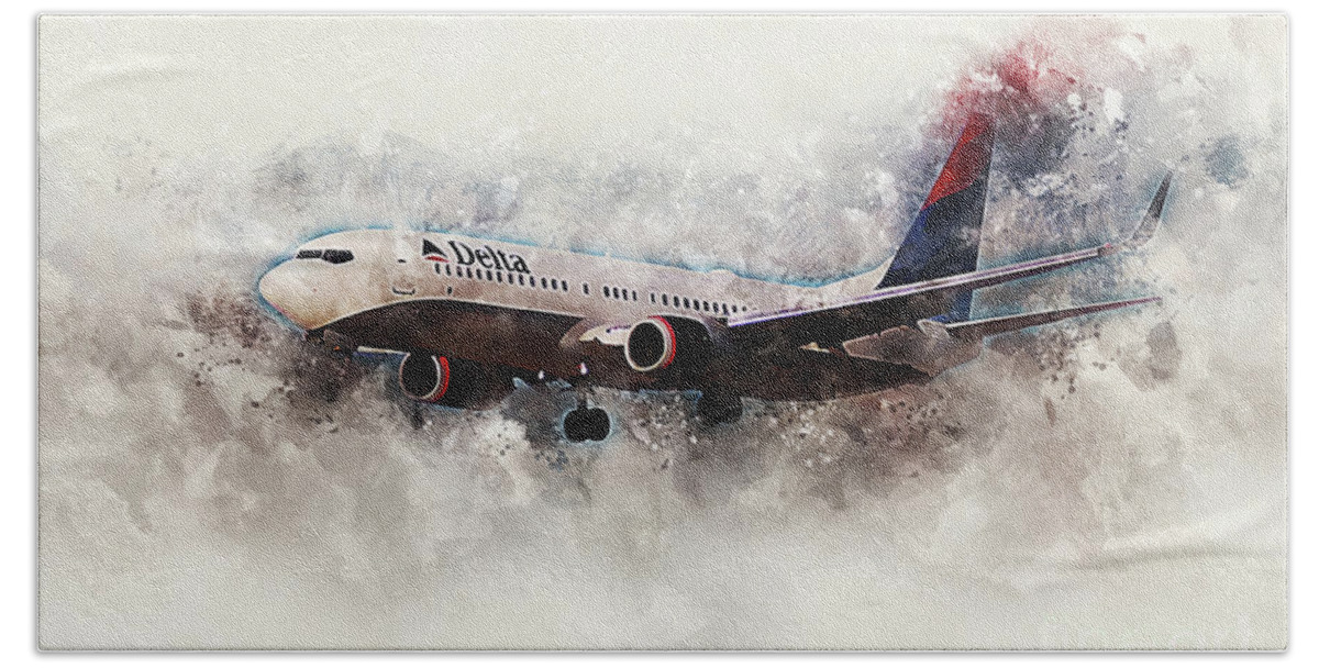 Delta Beach Towel featuring the digital art Delta Boeing 737-800 Painting by Airpower Art