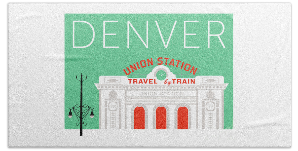 Denver Beach Towel featuring the digital art DENVER Union Station/Aqua by Sam Brennan