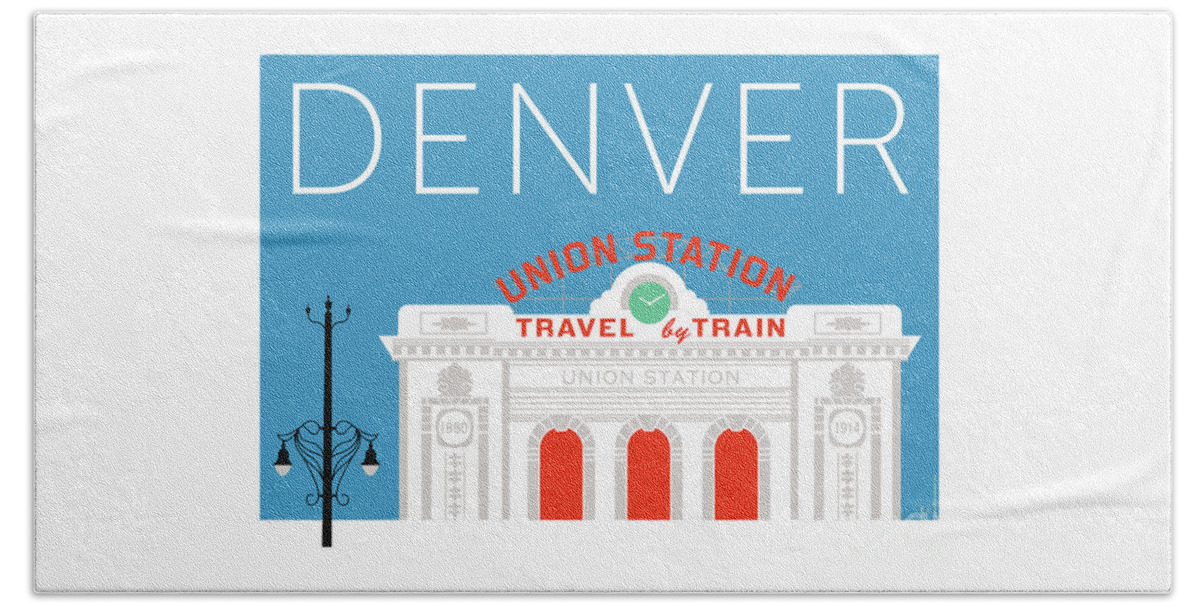 Denver Beach Sheet featuring the digital art DENVER Union Station/Blue by Sam Brennan