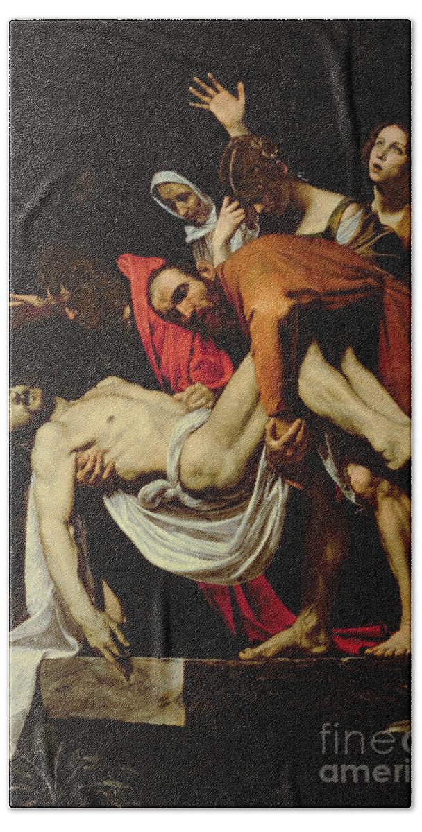 Caravaggio Beach Towel featuring the painting Deposition by Michelangelo Merisi da Caravaggio