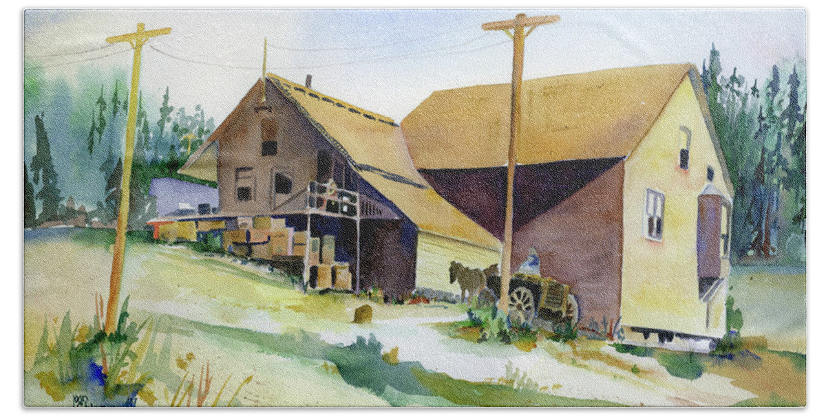 Railroad Beach Sheet featuring the painting Depot Hill, Dutch Flat,1910 by Joan Chlarson