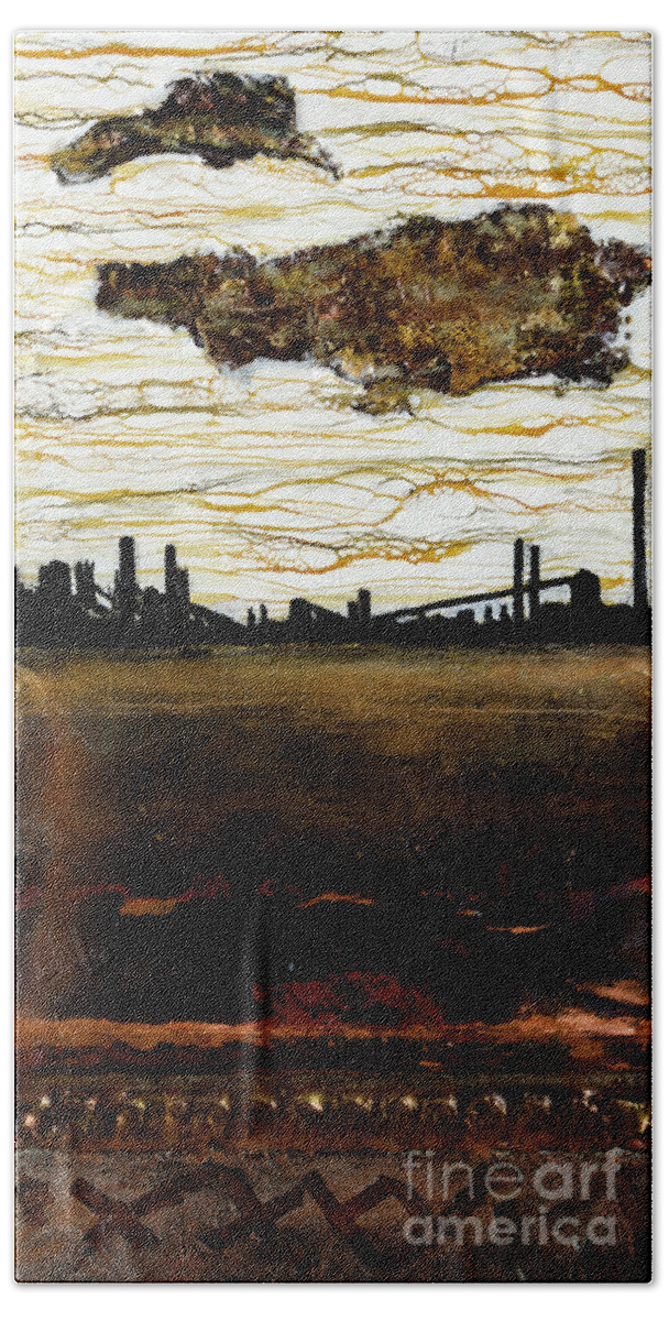 Industry Beach Towel featuring the painting Depths of Steel by Anita Thomas
