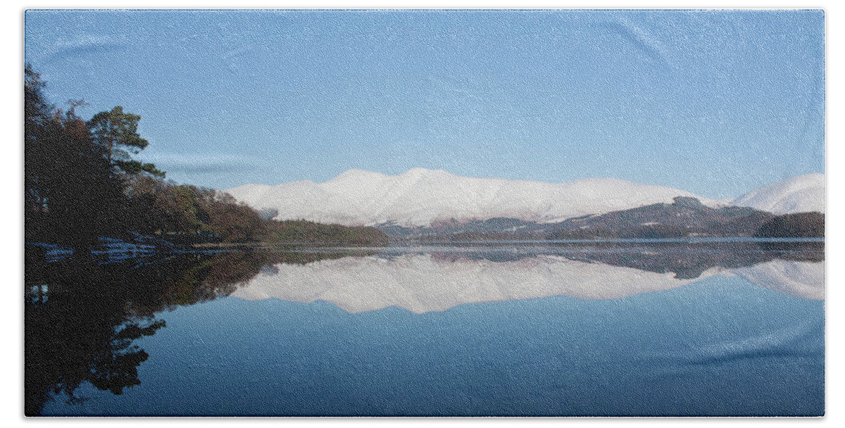 Landscape Beach Sheet featuring the photograph Derwentwater Winter Reflection by Pete Walkden