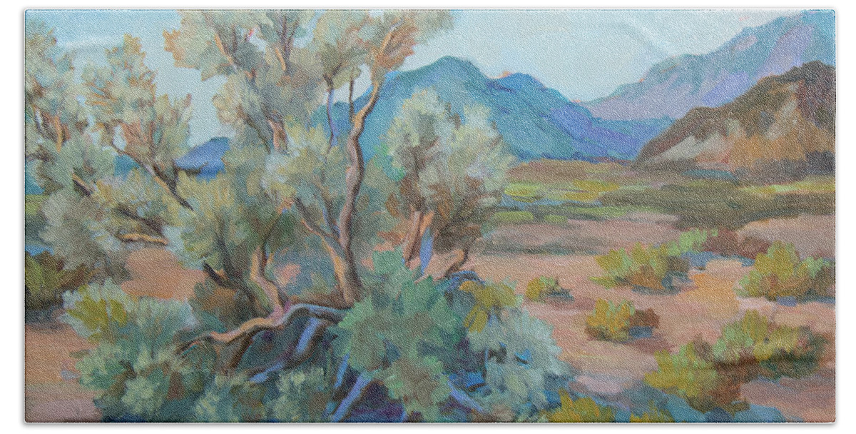 Smoke Tree Beach Towel featuring the painting Desert Light Smoke Tree by Diane McClary