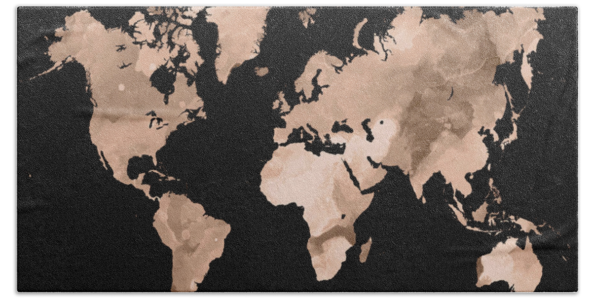 World Beach Towel featuring the mixed media Design 97 World Map by Lucie Dumas