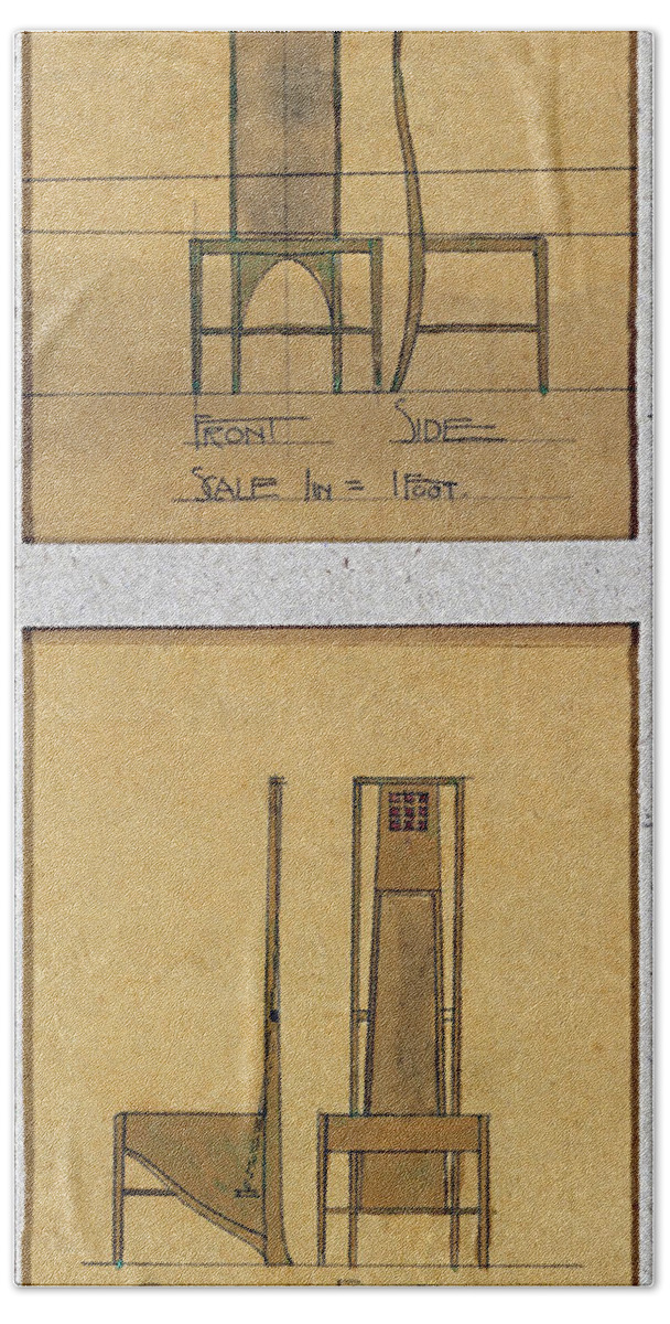 Design For Chairs Beach Towel featuring the painting Design For Chairs by Charles Rennie Mackintosh