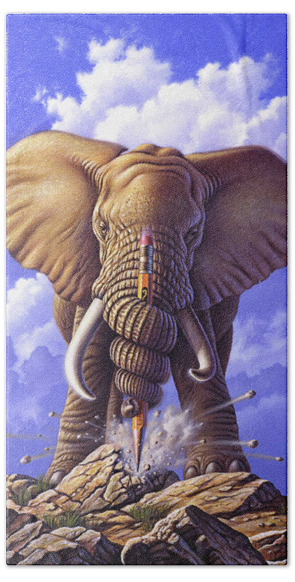 Elephant Beach Towel featuring the painting Determination by Jerry LoFaro