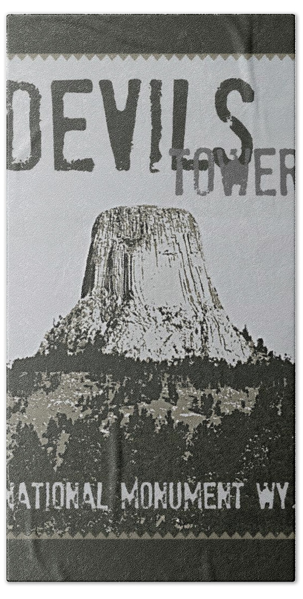 Devilstower Beach Towel featuring the digital art Devils Tower Stamp by Troy Stapek
