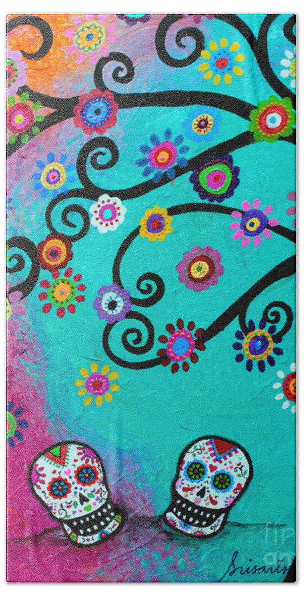 Day Of The Dead Painting Beach Sheet featuring the painting Dia De los Muertos Special Couple by Pristine Cartera Turkus
