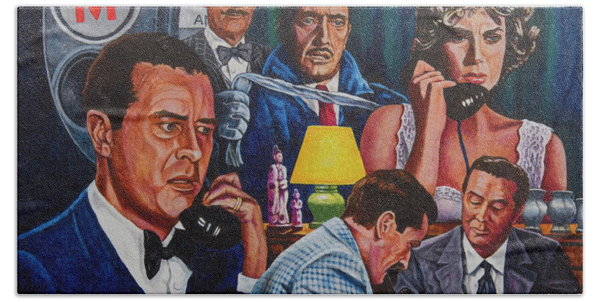 Alfred Hitchcock Beach Towel featuring the painting Dial M for Murder by Michael Frank