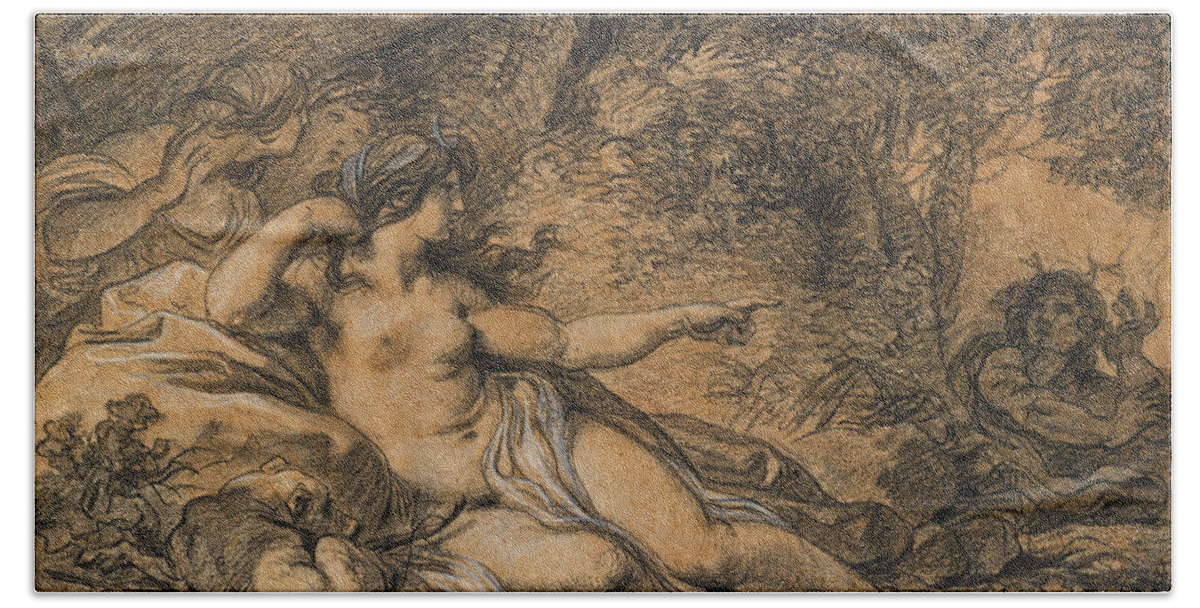 Francois-andre Vincent Beach Towel featuring the drawing Diana and Actaeon by Francois-Andre Vincent